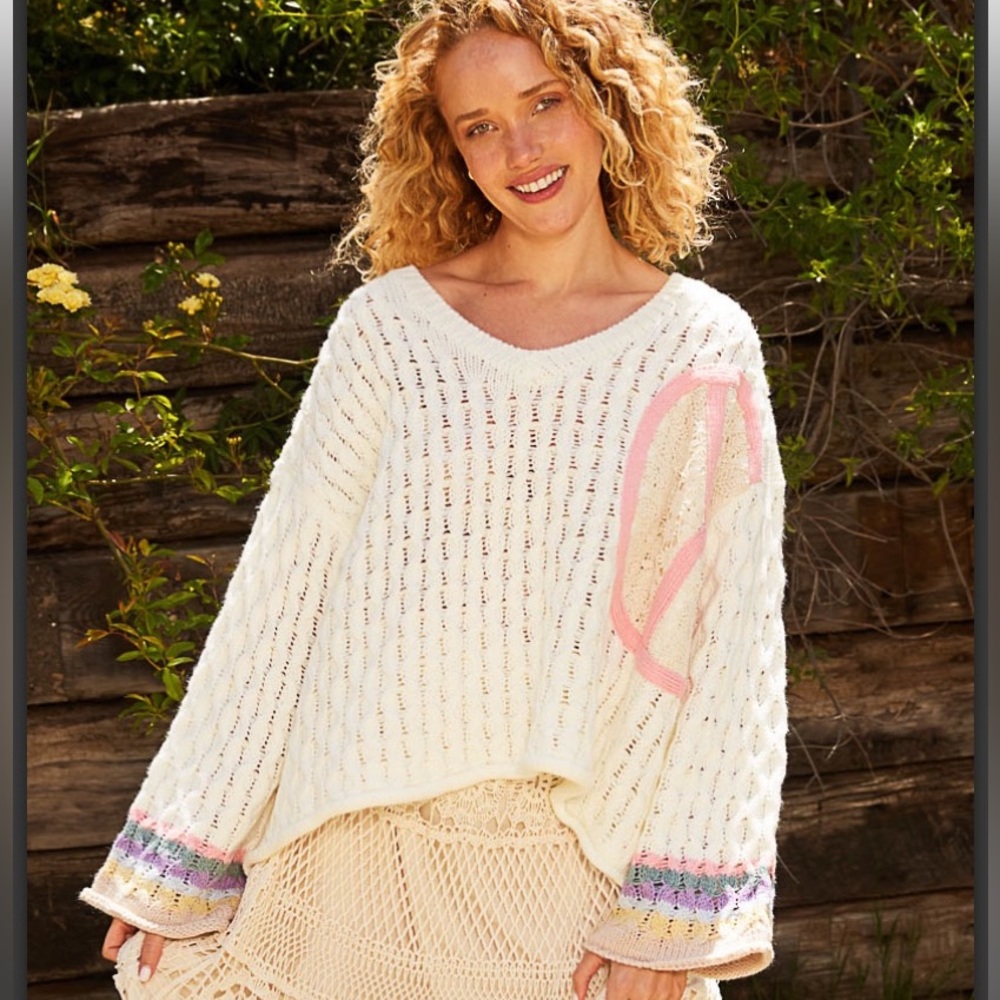 POL Women's Cream Sweater with Pink Peace Sign - Picture 3 of 4